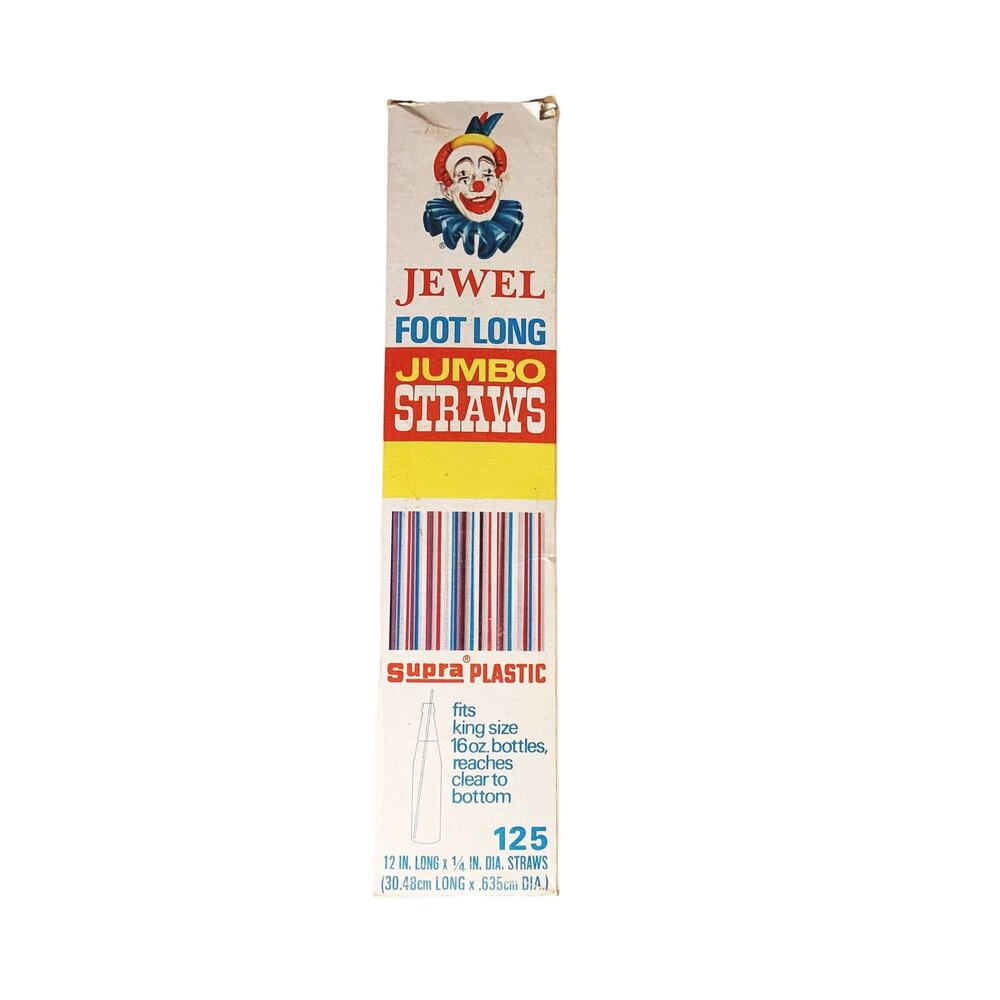 Vintage 1960s Jewel Foot Long Jumbo Straws Supra Plastic - Great Graphics